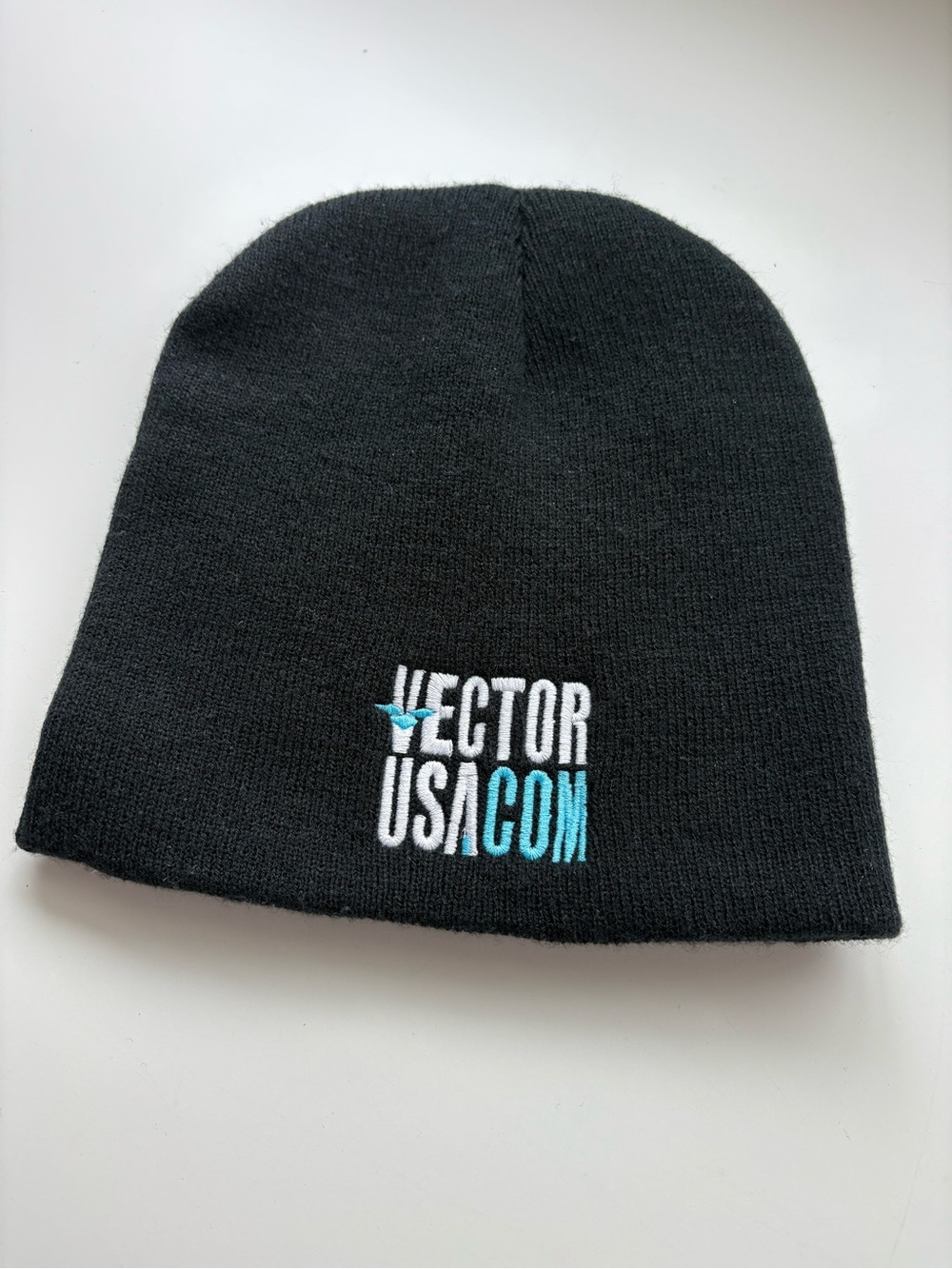 NWOT - VectorUSA.com Black Knit Beanie with Blue & White Logo